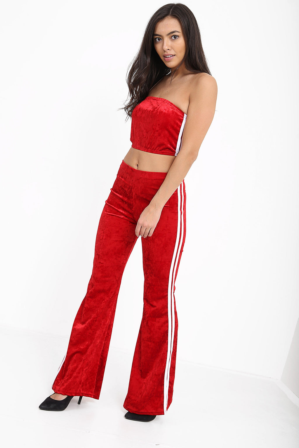Side Stripe Crushed Velvet Lounge Set