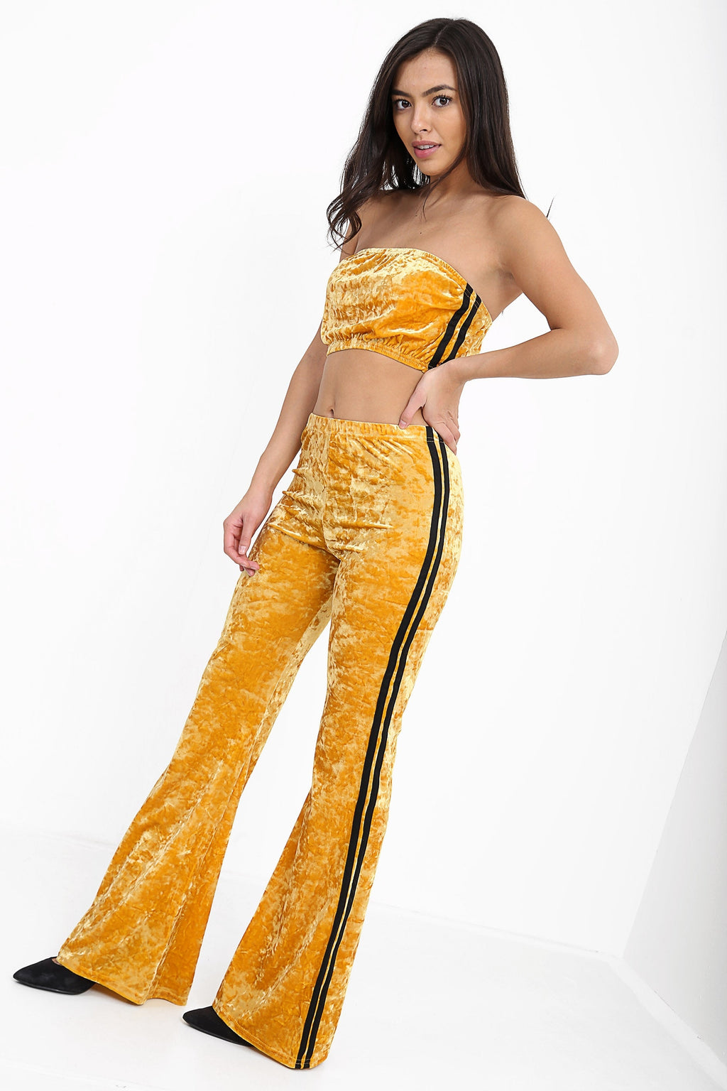 Side Stripe Crushed Velvet Lounge Set