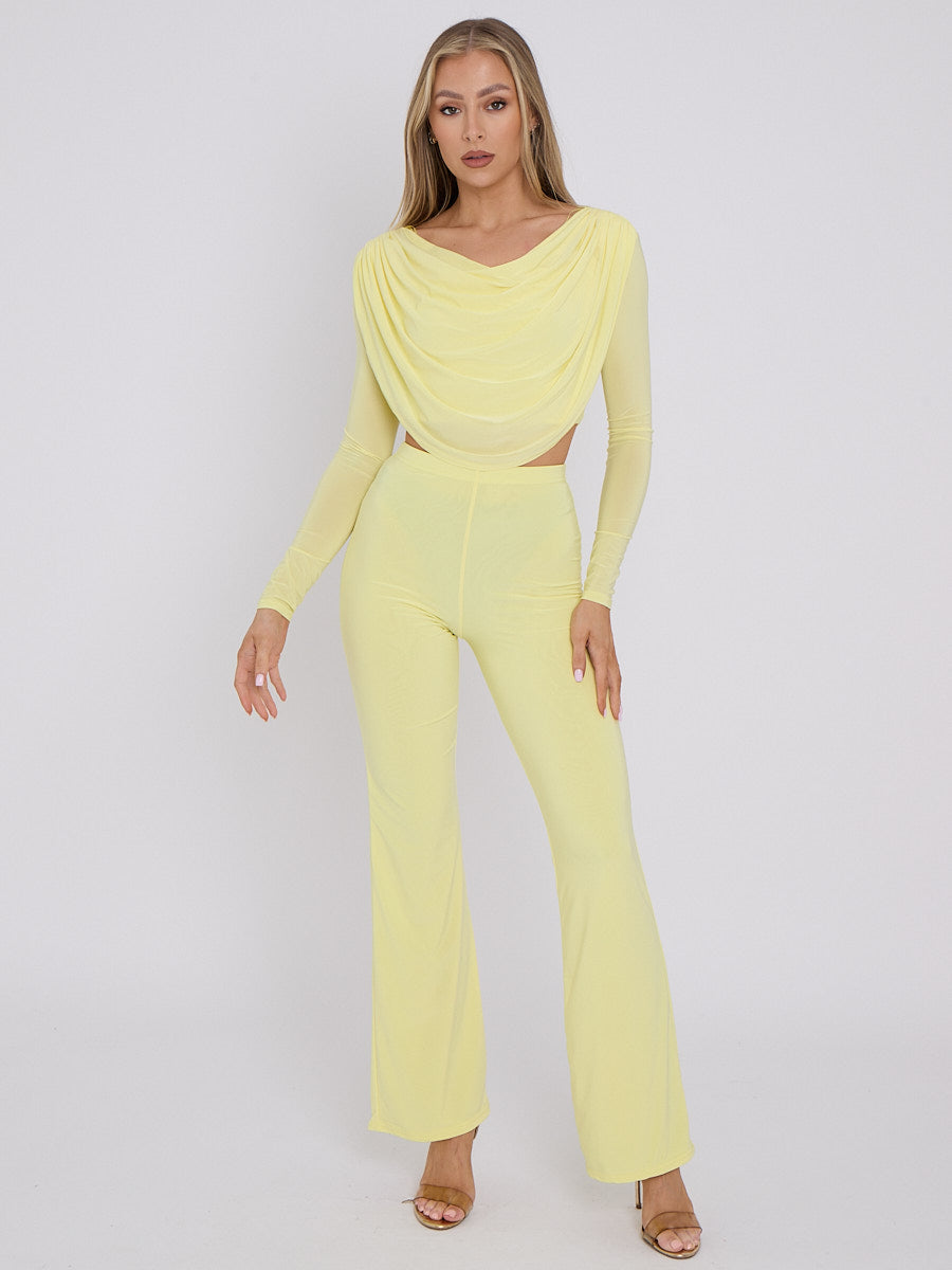 Slinky Draped Cowl Neck Crop Top & Trouser Co-ord