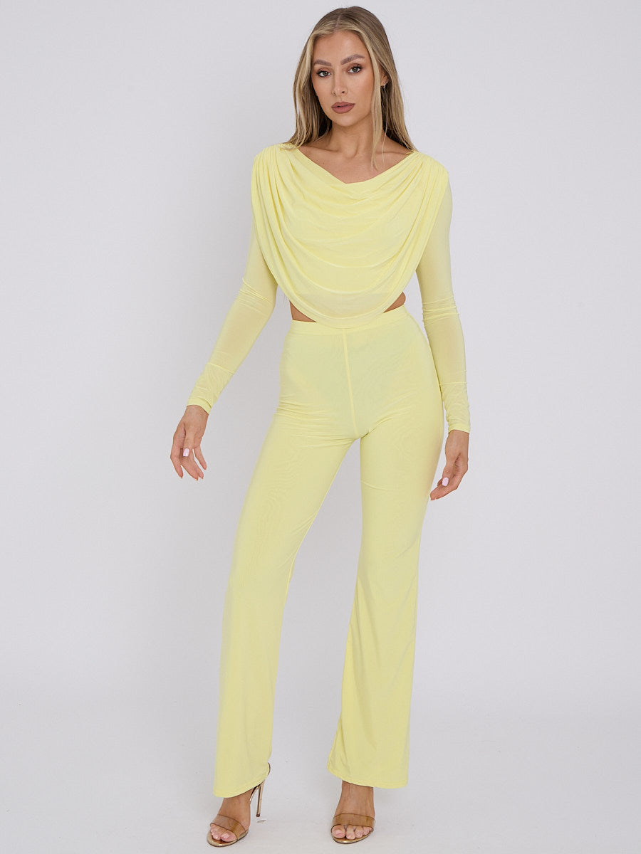Slinky Draped Cowl Neck Crop Top & Trouser Co-ord