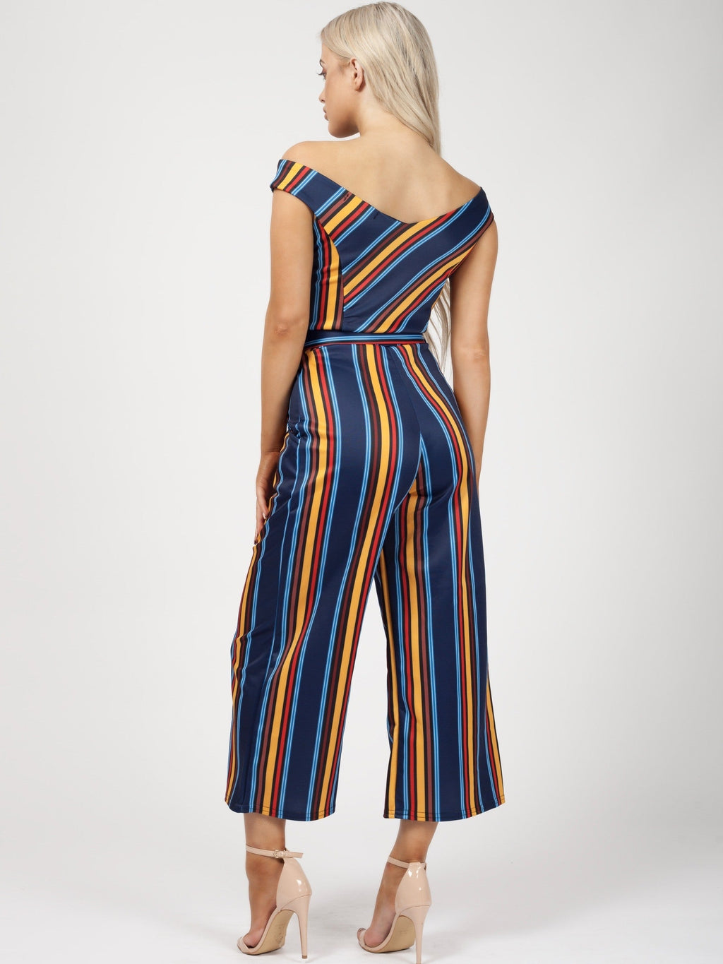 Multi Striped Bardot Culotte Jumpsuit