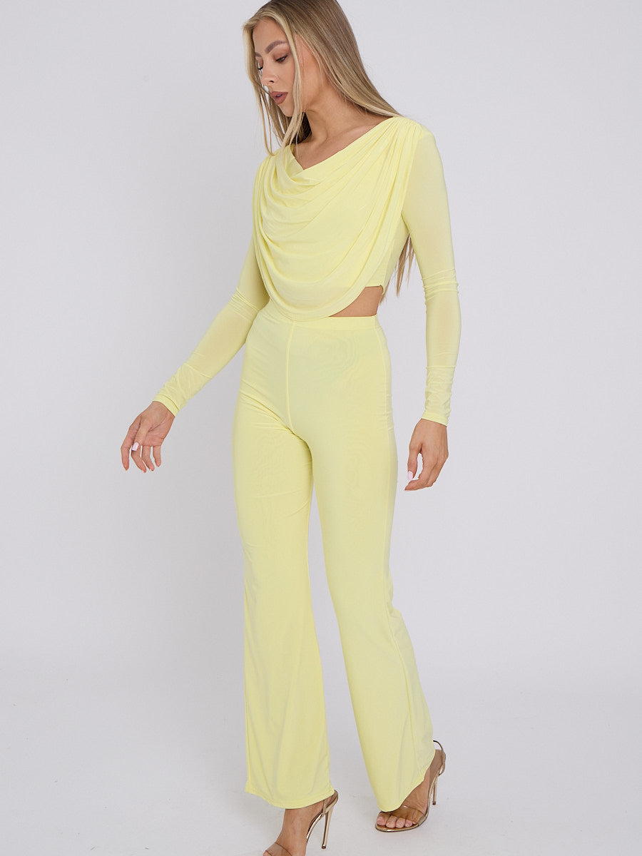 Slinky Draped Cowl Neck Crop Top & Trouser Co-ord
