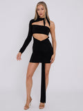 Slinky Cut Away Ruched Dress With Drape Detail