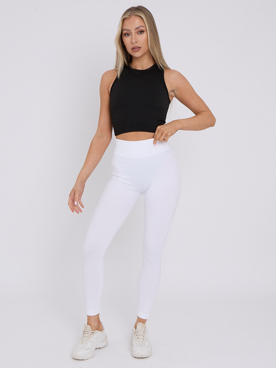 New Stretchy High Waisted Ribbed Leggings