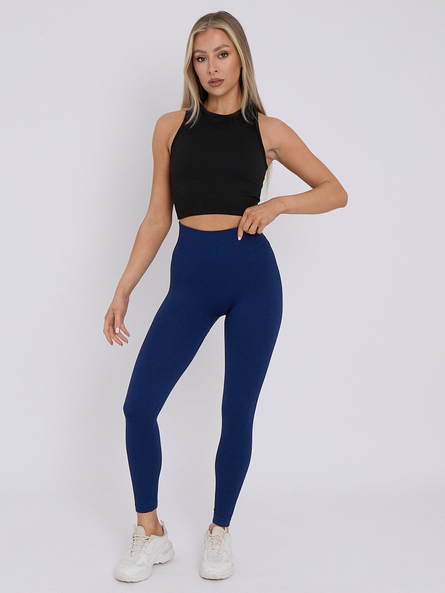 New Stretchy High Waisted Ribbed Leggings