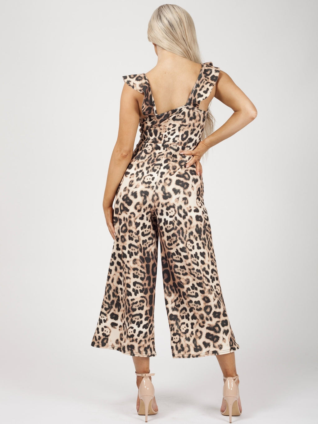 Leopard Print Frill Detail Culotte Jumpsuit