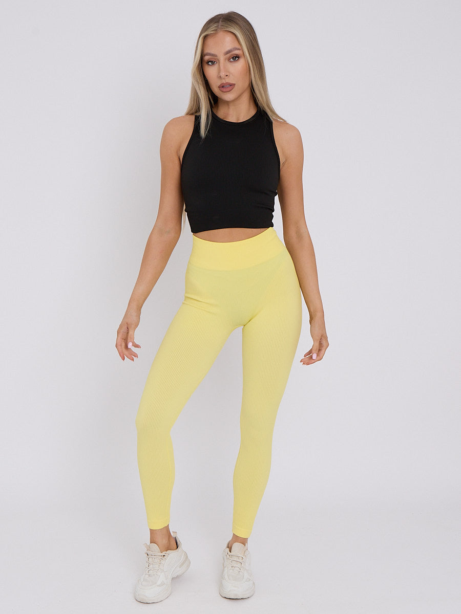New Stretchy High Waisted Ribbed Leggings