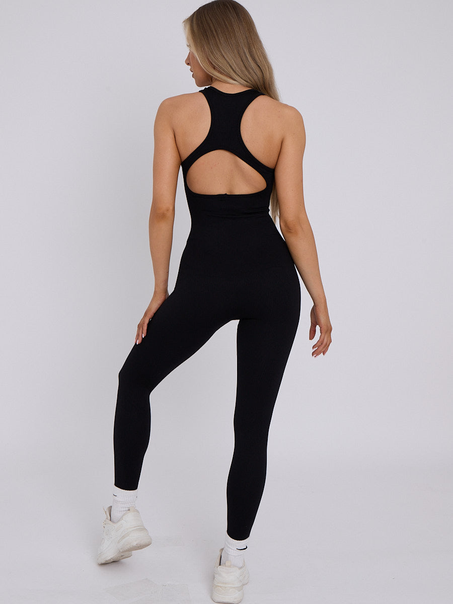 Cut Out Racer Back Ribbed Jumpsuit