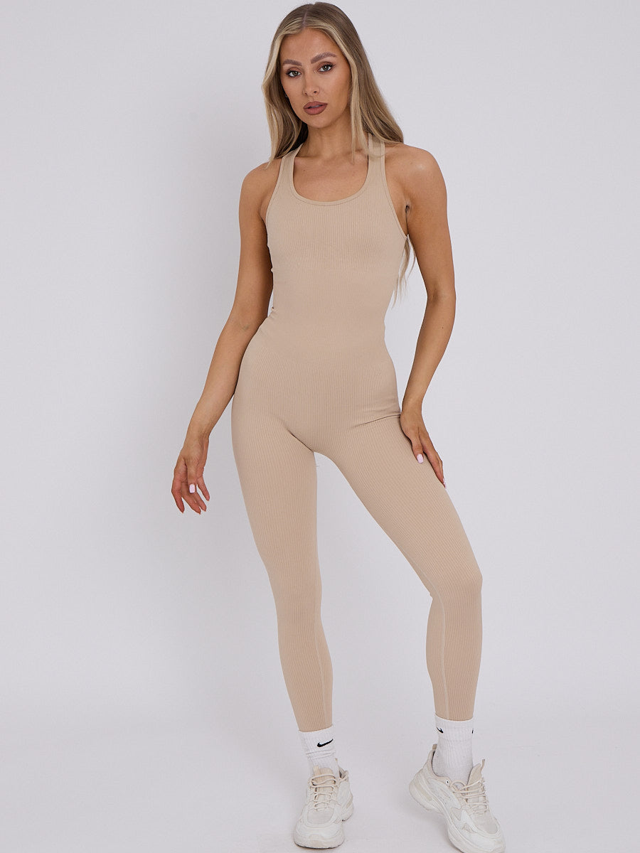 Cut Out Racer Back Ribbed Jumpsuit