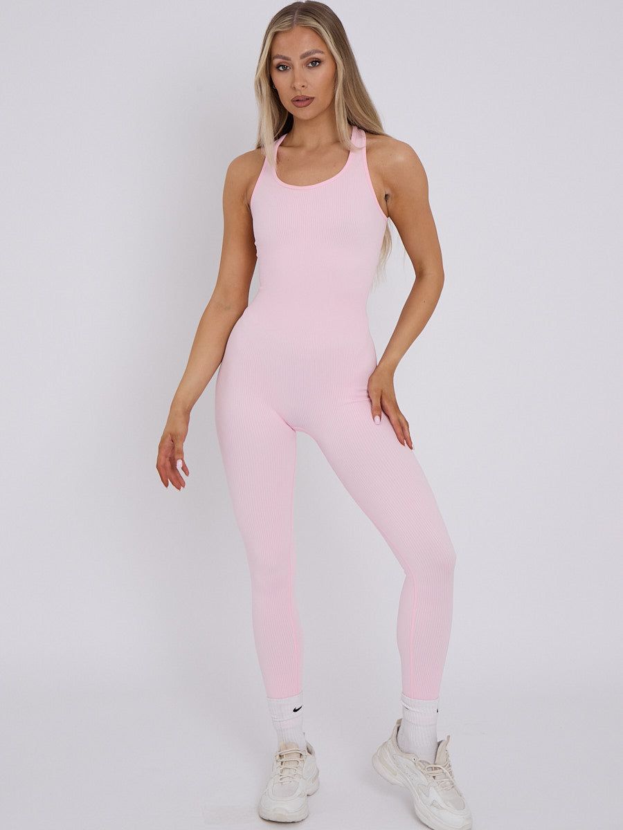 Cut Out Racer Back Ribbed Jumpsuit