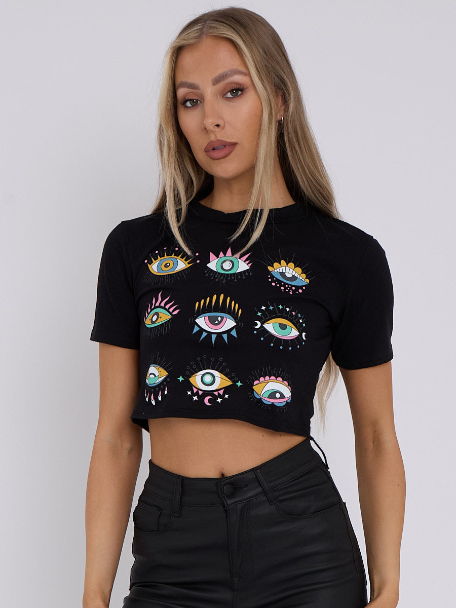 Eye Graphic Printed Crop Top