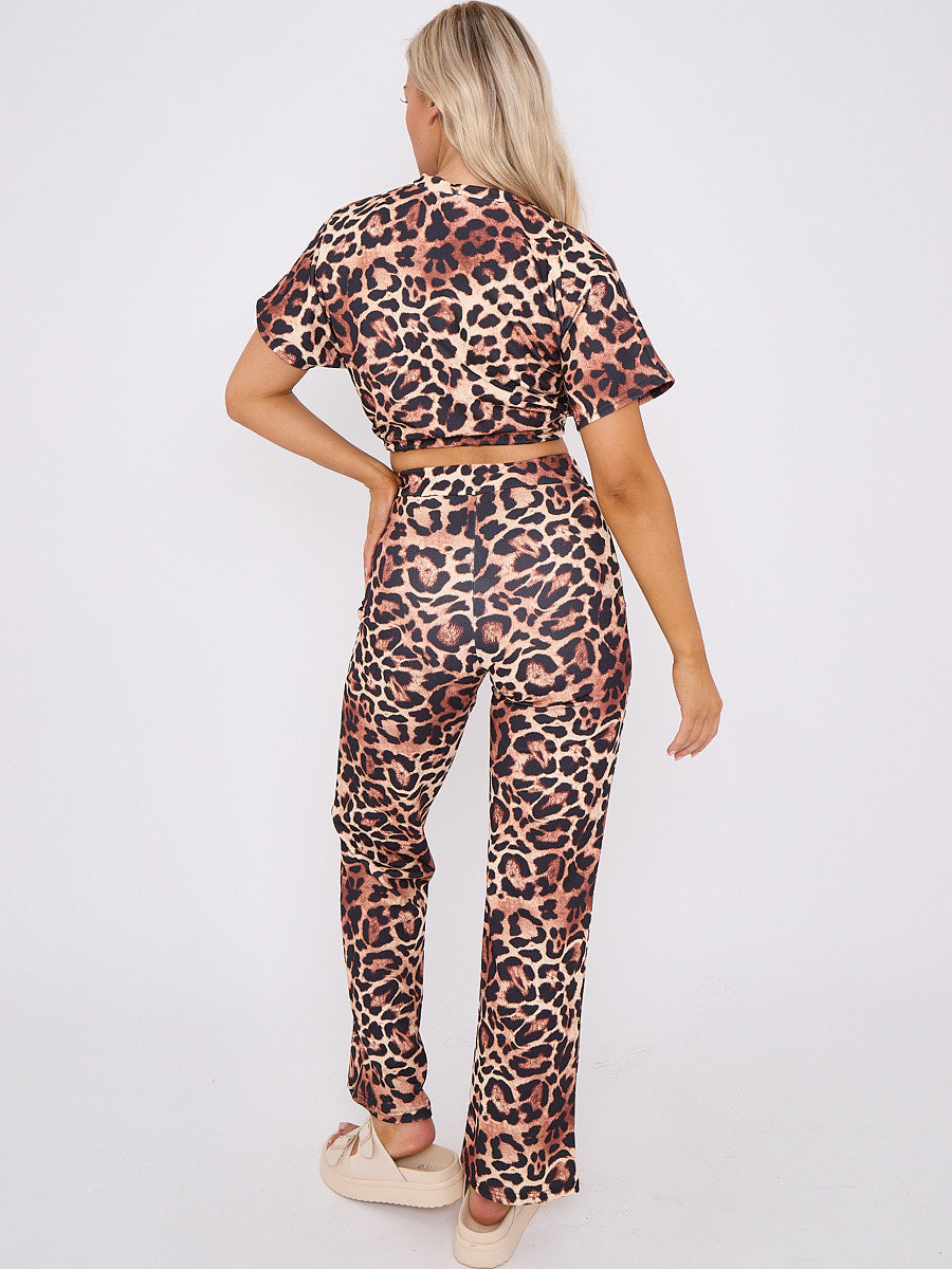 Leopard Print Batwing Crop Top & Trouser Co-ord
