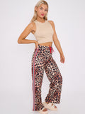Side Stripe Leopard Print Straight Leg Trousers