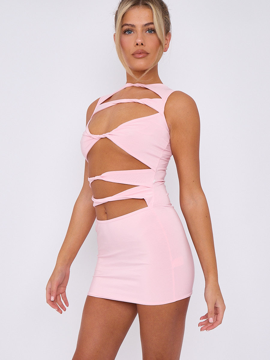 Slinky Cut Away Twist Front Bodycon Dress