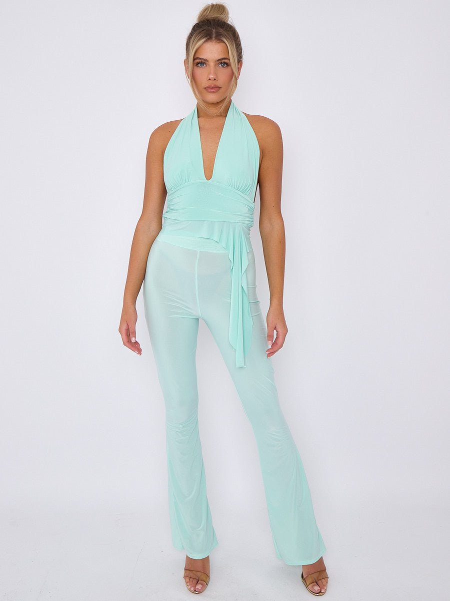 Slinky Halter Neck Crop Top With Frill Detail