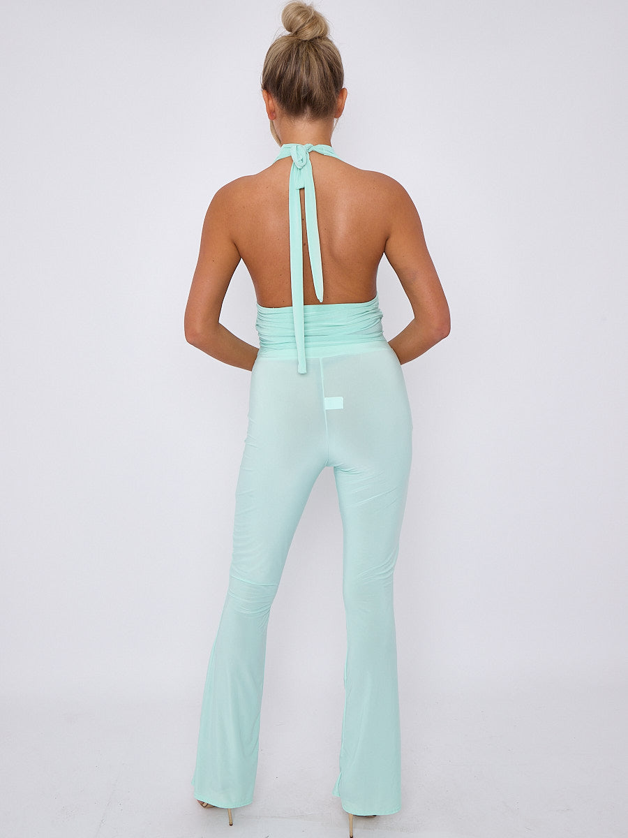 Slinky Halter Neck Crop Top With Frill Detail