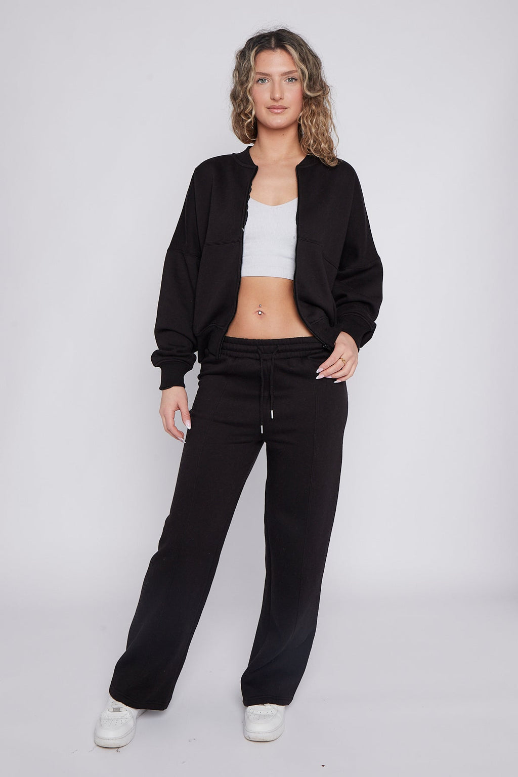 Oversized Bomber Style Fleece Zipper Co-ord