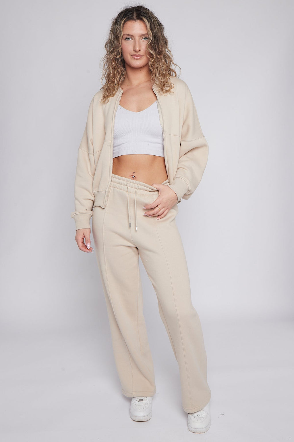 Oversized Bomber Style Fleece Zipper Co-ord