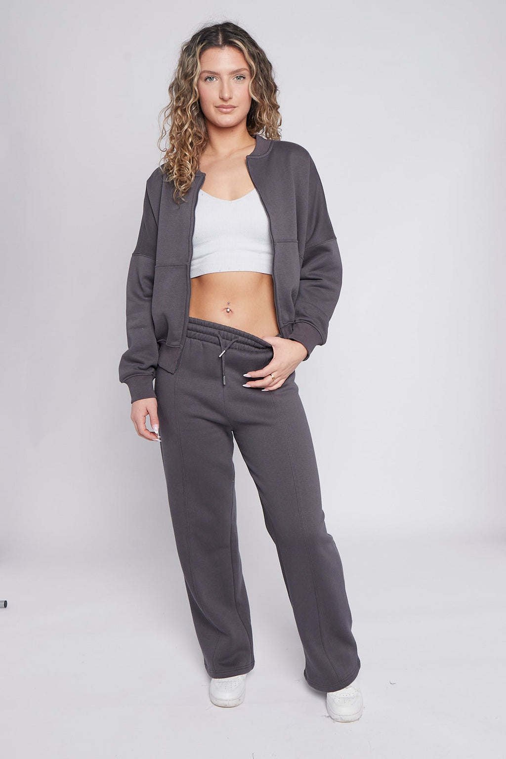 Oversized Bomber Style Fleece Zipper Co-ord