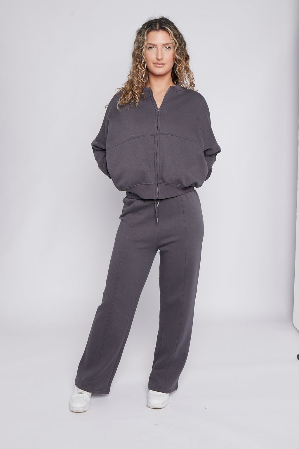 Oversized Bomber Style Fleece Zipper Co-ord