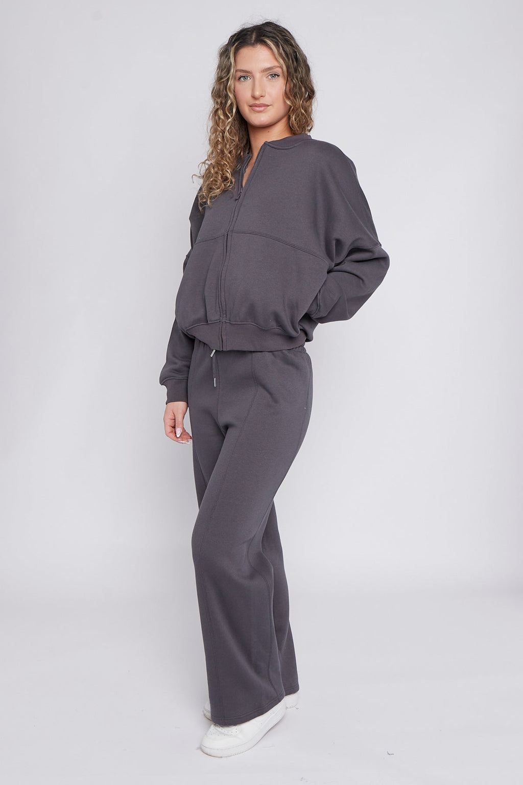 Oversized Bomber Style Fleece Zipper Co-ord
