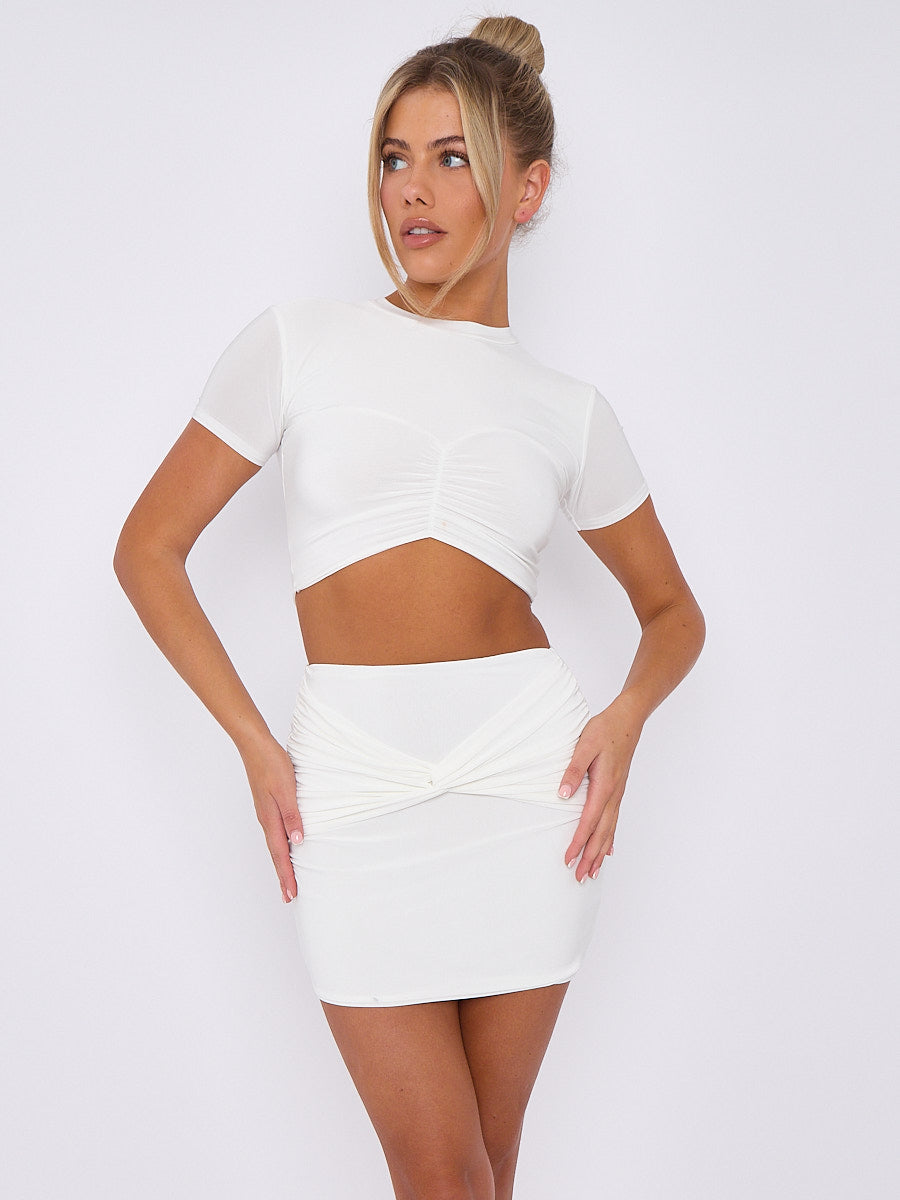 Slinky Ruched Crop Top & Twisted Skirt Co-ord