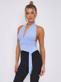 Slinky Halter Neck Crop Top With Frill Detail