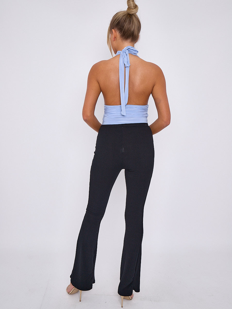 Slinky Halter Neck Crop Top With Frill Detail