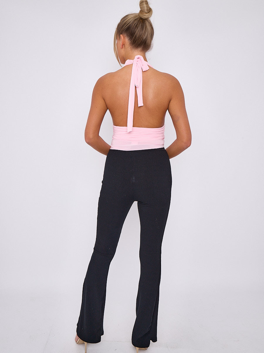 Slinky Halter Neck Crop Top With Frill Detail