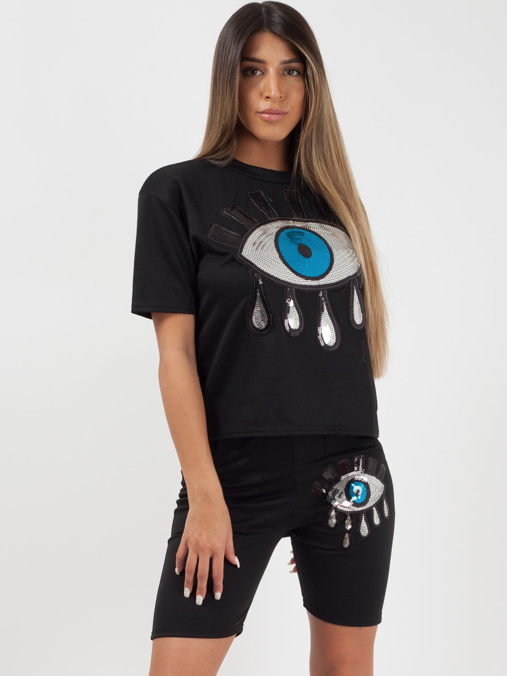 Sequin Eye Applique Top & Shorts Co-ord