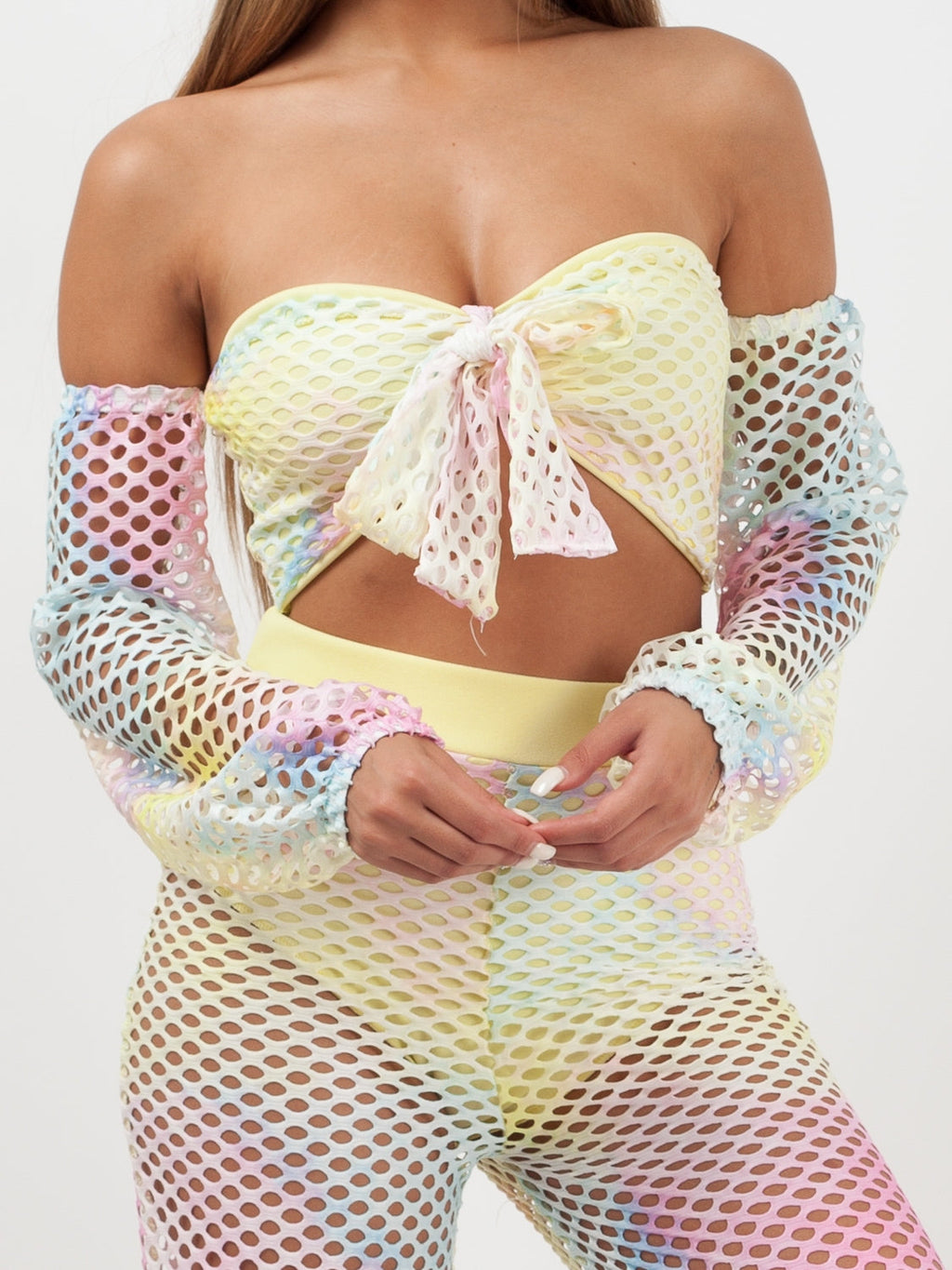 Multi Fishnet Tie Crop Top & Trouser Co-ord