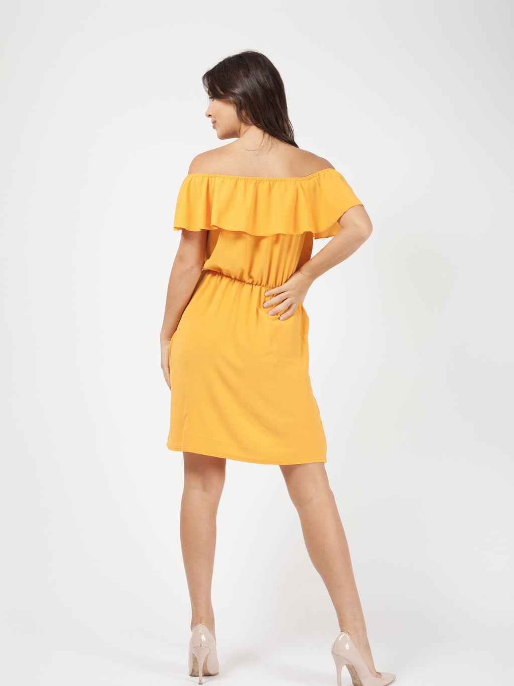 Mock Button Frill Bardot Dress