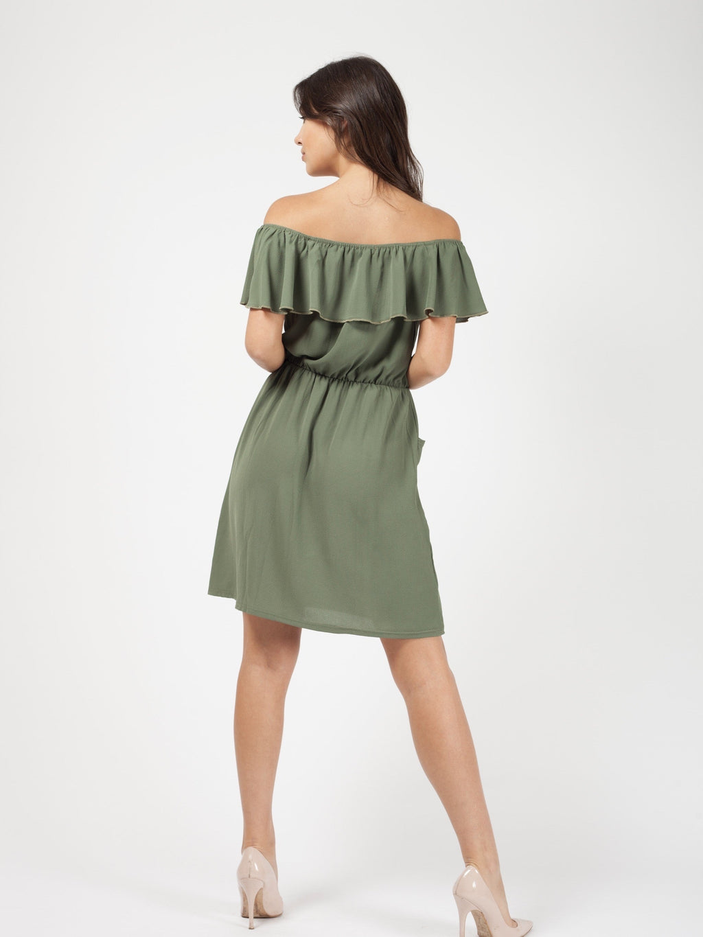 Mock Button Frill Bardot Dress