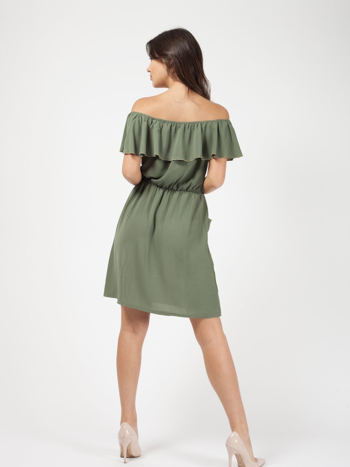 Mock Button Frill Bardot Dress