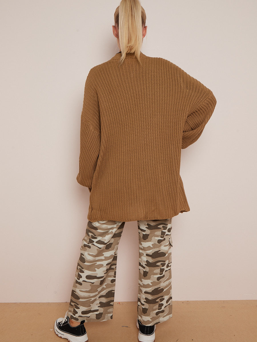 Waist Length Balloon Sleeve Knitted Cardigan