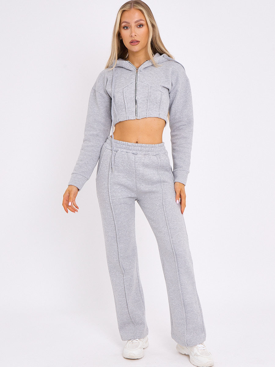 Corset Style Zip Up Cropped Hoodie Fleece Co-ord