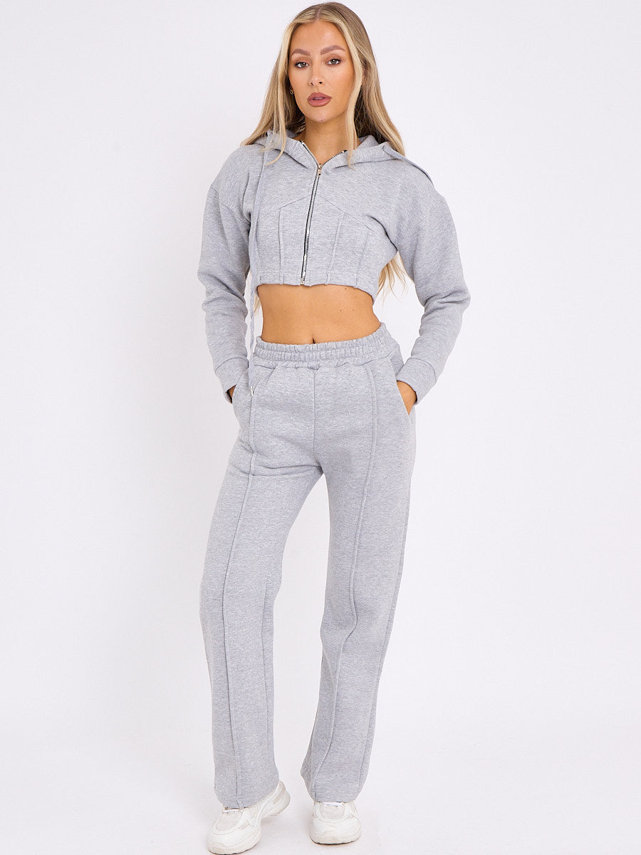 Corset Style Zip Up Cropped Hoodie Fleece Co-ord