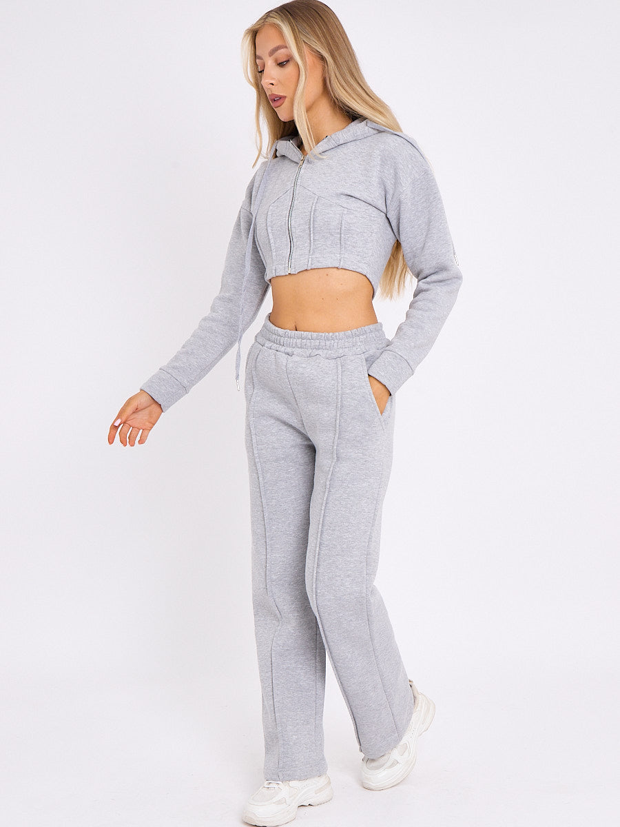 Corset Style Zip Up Cropped Hoodie Fleece Co-ord