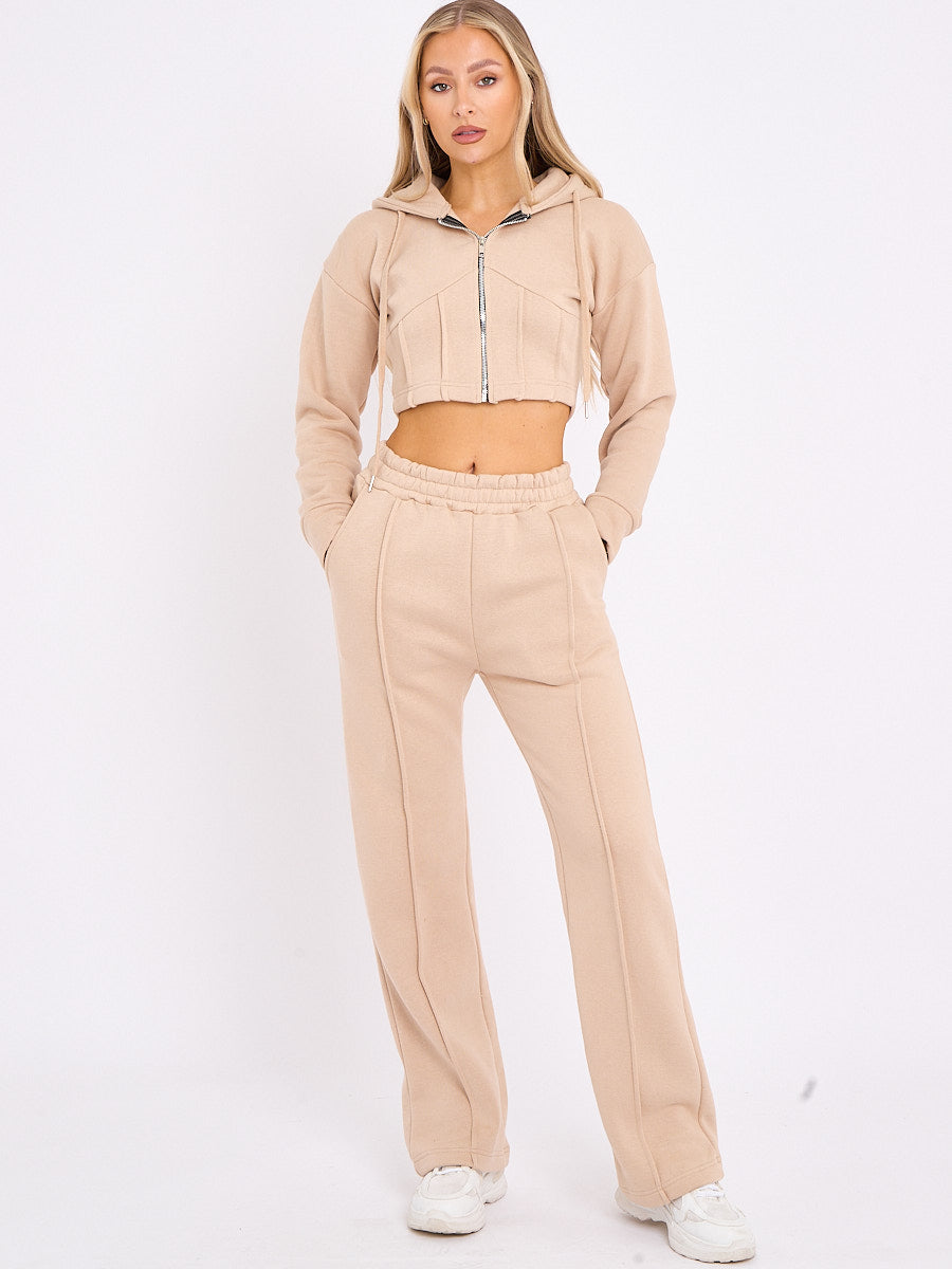 Corset Style Zip Up Cropped Hoodie Fleece Co-ord