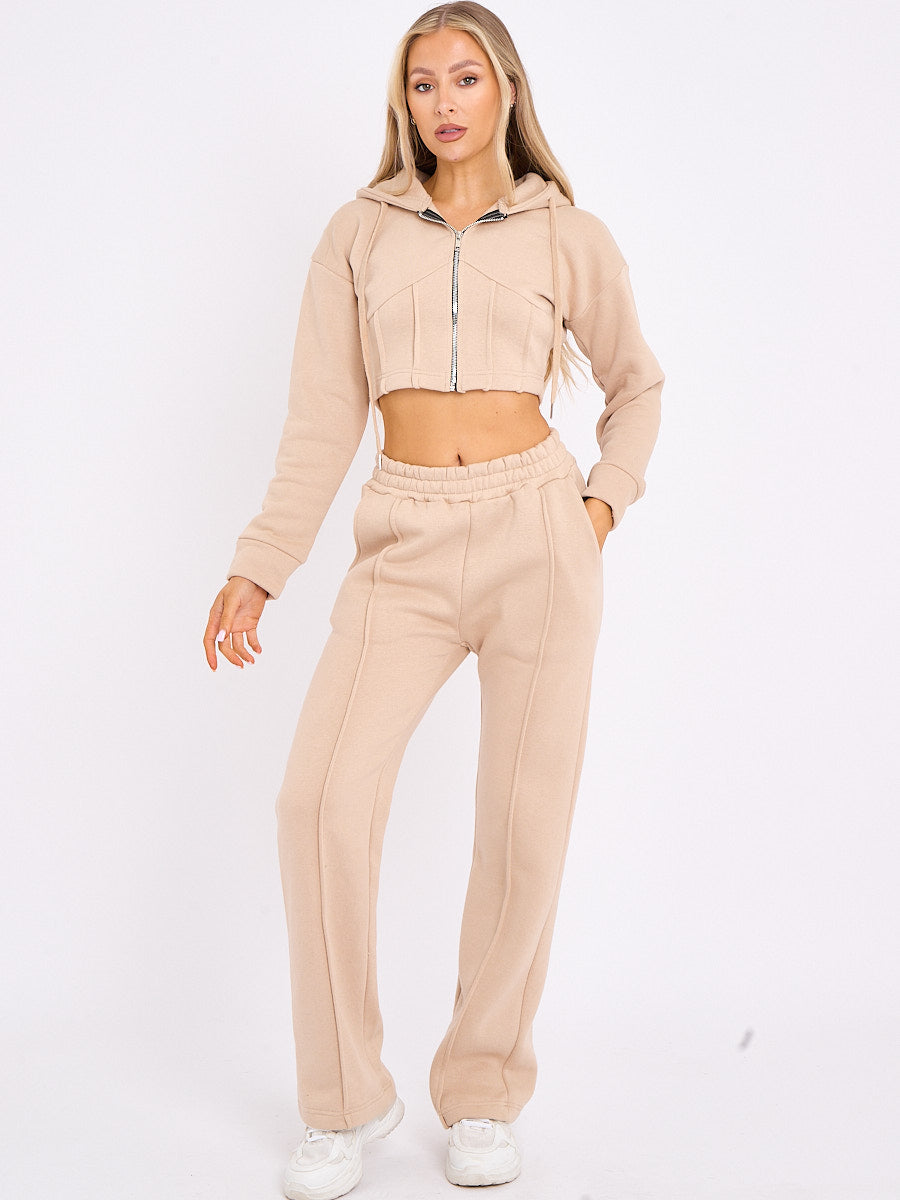 Corset Style Zip Up Cropped Hoodie Fleece Co-ord