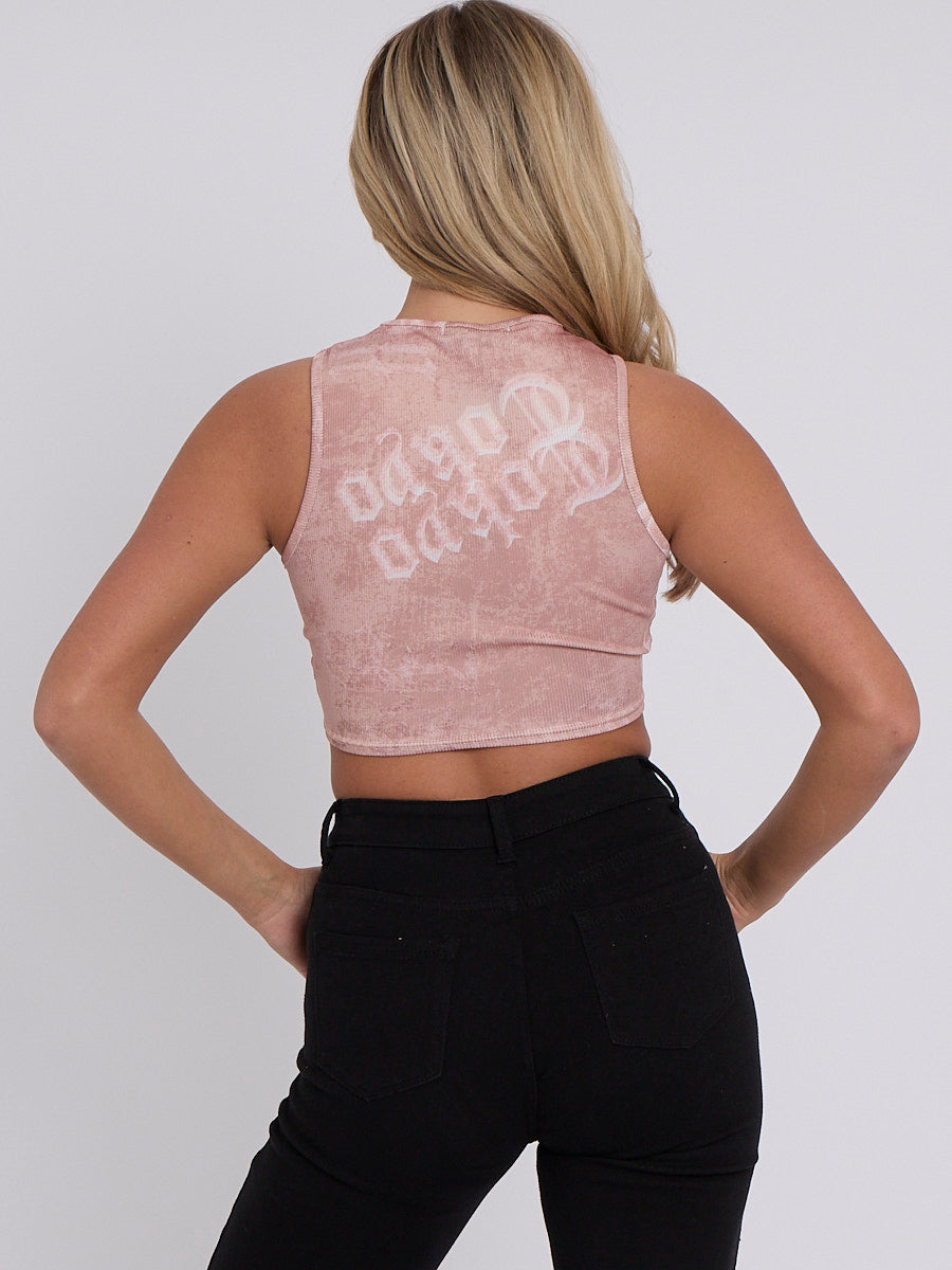 Tokyo Print Ribbed Tank Crop Top