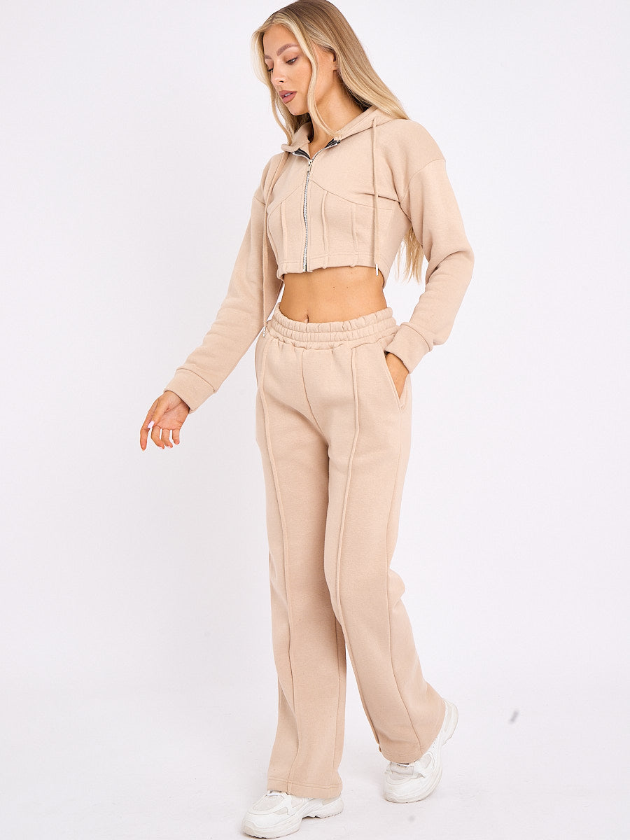 Corset Style Zip Up Cropped Hoodie Fleece Co-ord
