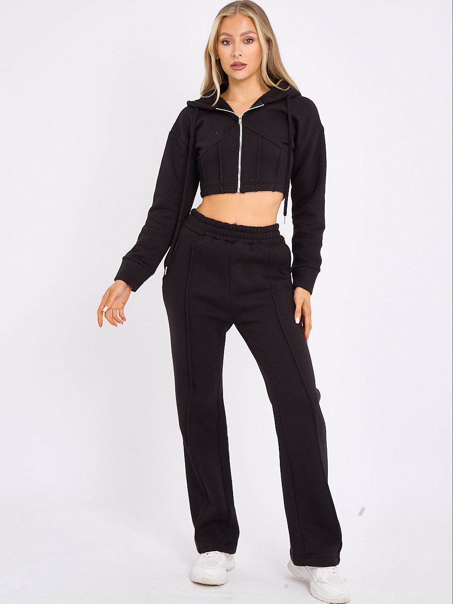 Corset Style Zip Up Cropped Hoodie Fleece Co-ord