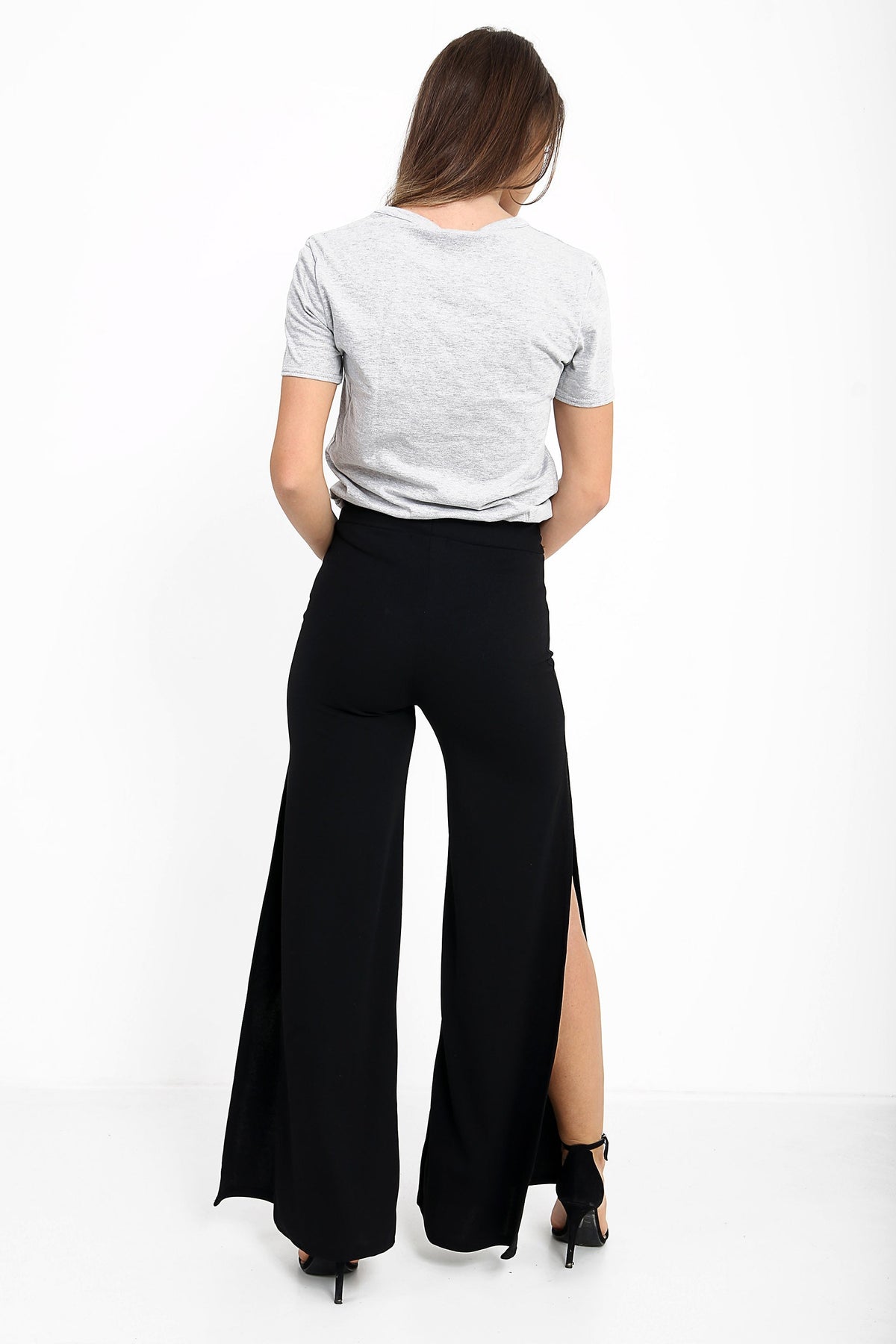 Side Split Zip Front Wide Leg Trousers