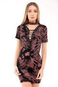 Tie Dye Eyelet Choker Neck T Shirt Dress