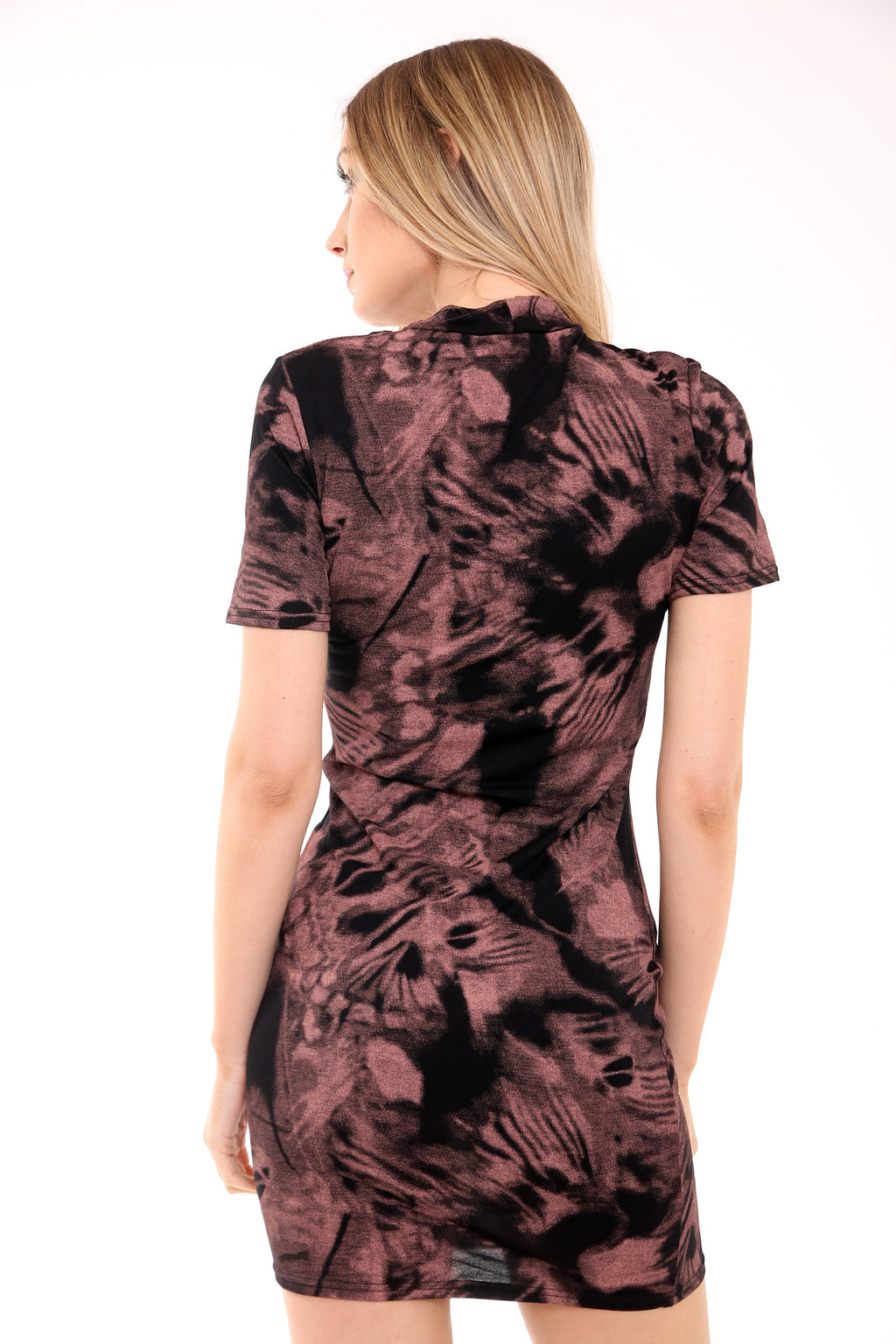 Tie Dye Eyelet Choker Neck T Shirt Dress