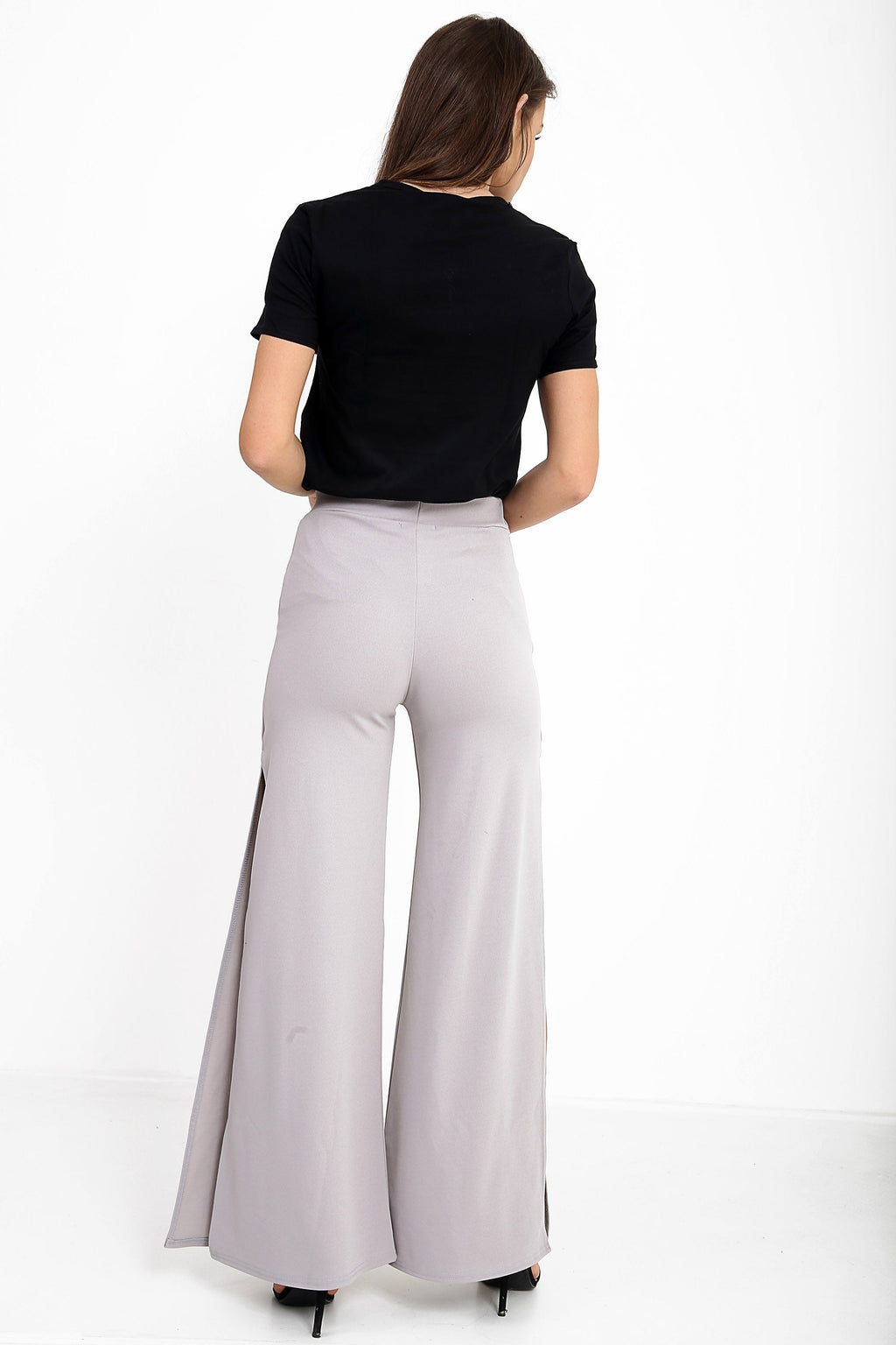 Side Split Zip Front Wide Leg Trousers
