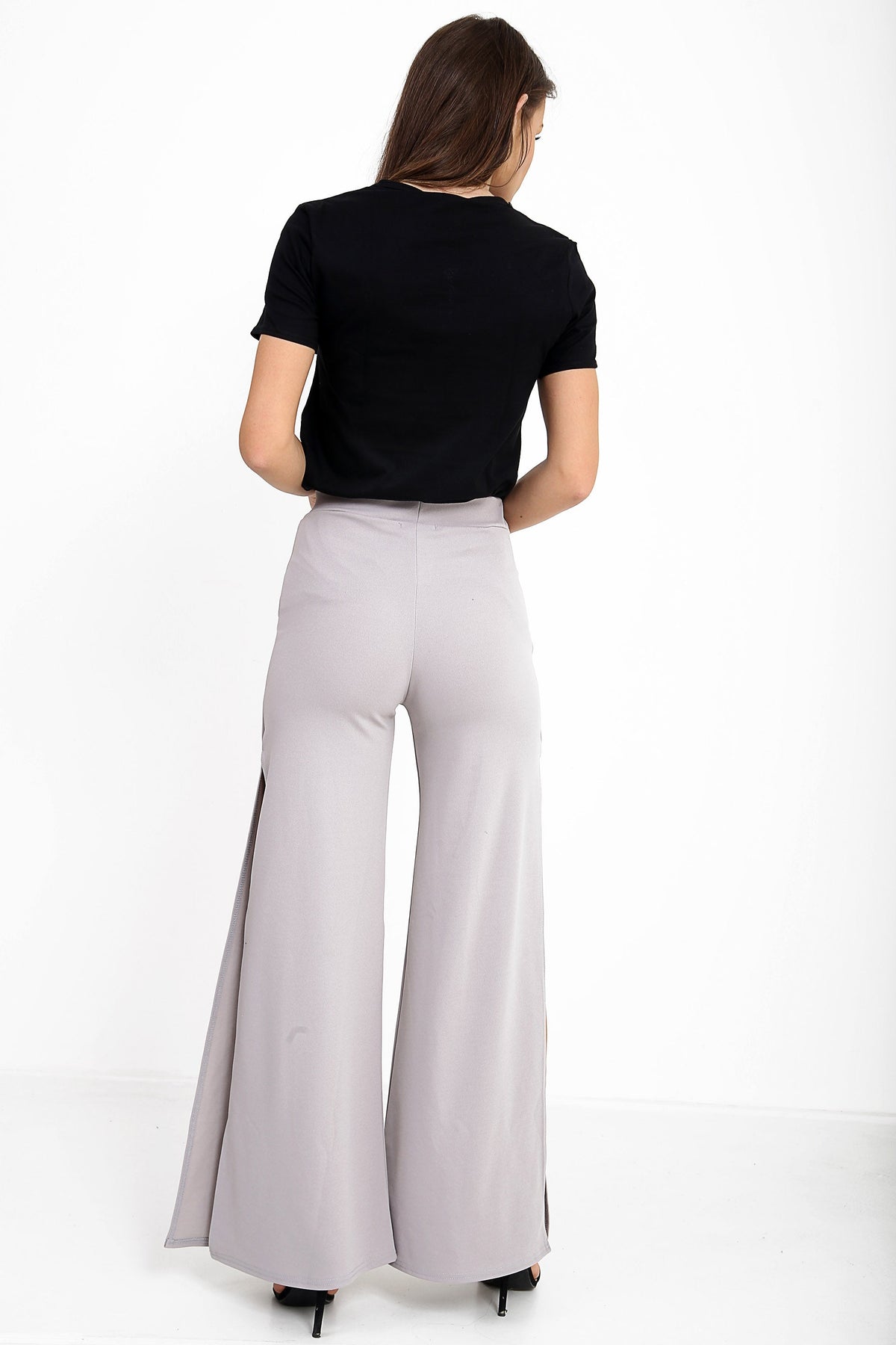 Side Split Zip Front Wide Leg Trousers