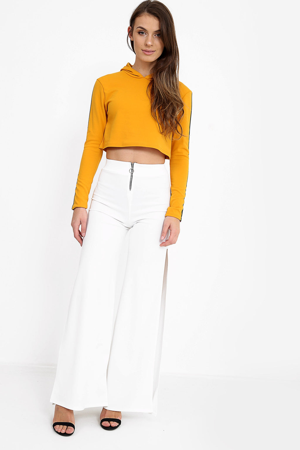 Side Split Zip Front Wide Leg Trousers
