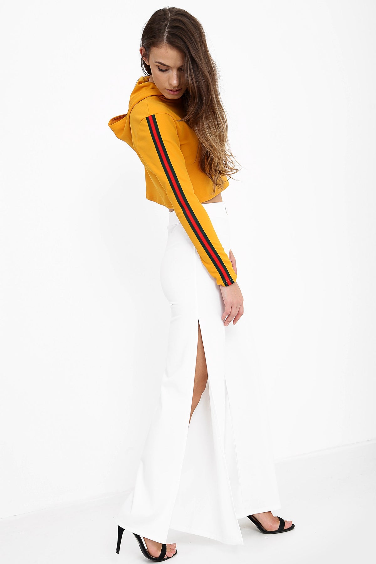 Side Split Zip Front Wide Leg Trousers